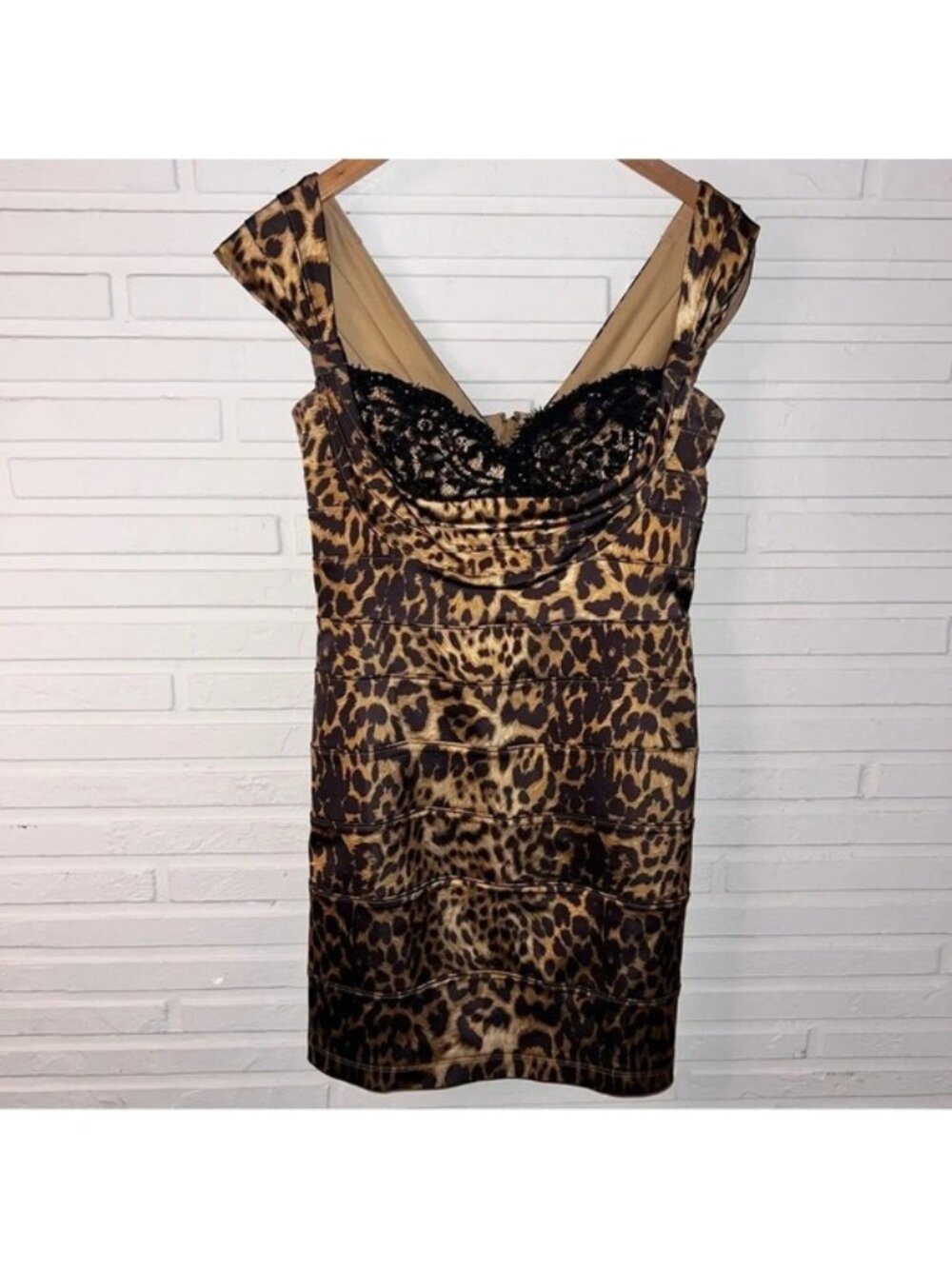 Tadashi Shoji Collection Brown Animal Print Cap Sleeve Mini Dress,Women’s Size 4